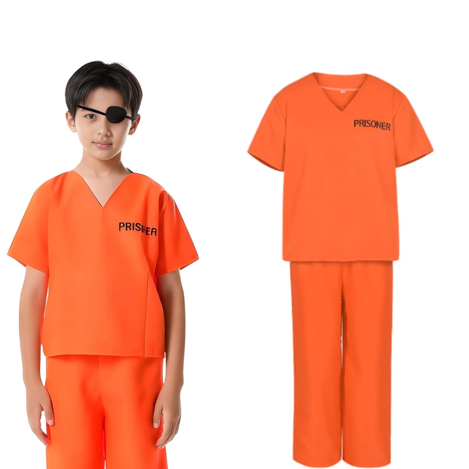 HTPARY Children s Orange Prisoner Costume, Cosplay, Prisoner Costume, Men s Halloween Prisoner Costume, Jumpsuit, Unisex, Women s (Children s, Size L)