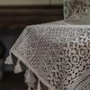 Cotton Crochet Lace Window Curtain Panel With Tassels Rod Pocket Semi Sheer Hollow Curtains For Bedroom Living Room
