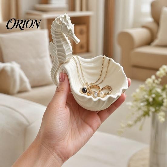 Jewelry Organizer Holder, Seahorse Shape Storage Tray, with Wave Shell Elegant Tray Groove Design, for Rings Necklaces Earrings Dressing Table