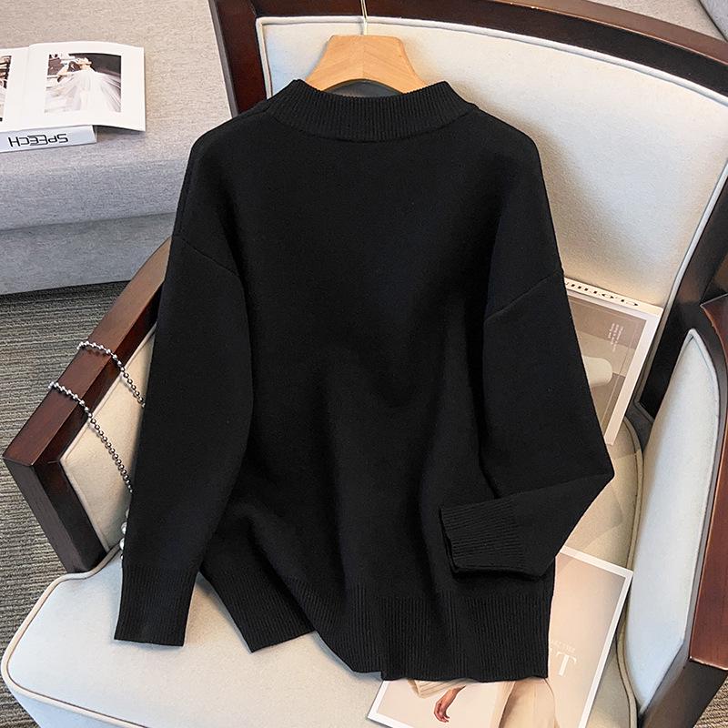 Plus Size Women's Pullover Sweater, Bust 150/160, Loose, Round Neck, Plus Velvet, Knit, 200/300 Jin