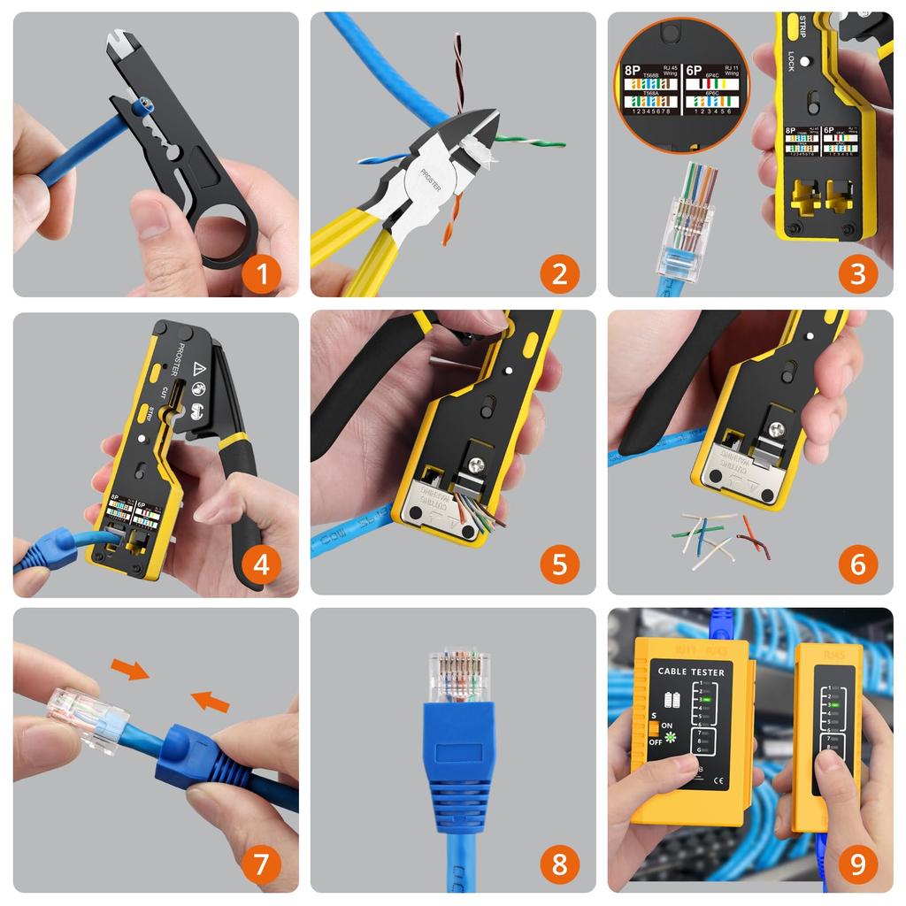 Proster RJ45 Crimping LAN Connector Crimping Compatible with LAN CAT6 Connector Protective Replacement Japanese Instruction Manual Compatible with
