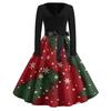 Women's Casual Christmas Print V Neck Vintage Dress for Holiday Party and Everyday Wear