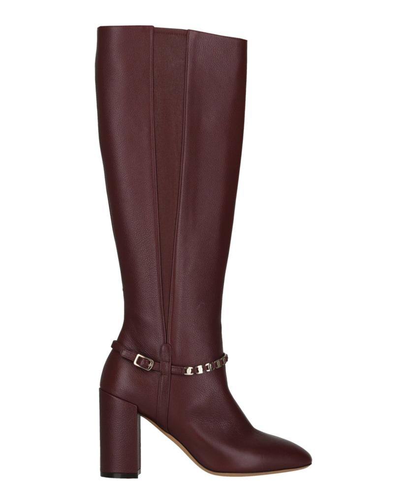 Salvatore Ferragamo Triba Leather Knee High Boots Burgundy