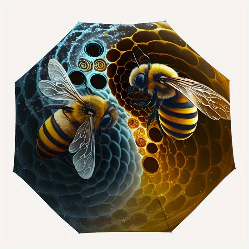 "Yin Yang Honeycomb Bees Wall Clock  Unique Home Decor" Umbrella, Portable 3 Fold Compact Umbrella for Men & Women,S92