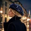 Classic Cap for Girls Women Sequined Beret Hat Sparkly Retro Artist Cap Stylish Versatile Outfit Accessory Adjustable Painter Street Party