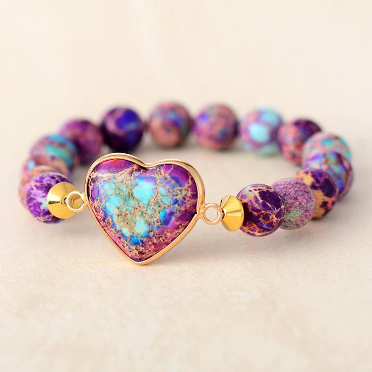 Classic Women's Imperial Stone Heart-shaped Elastic Bracelet, a Popular Handmade Jewelry Item In Europe and America.