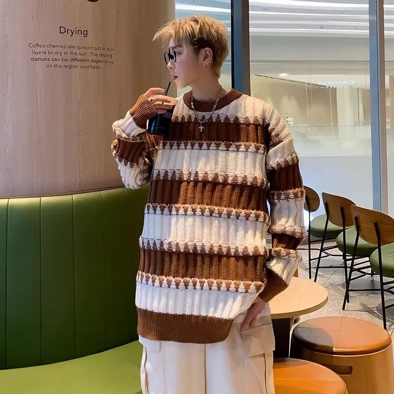 Herren Winter gestreifter Farbblock Pullover - Locker & Stylischer Strickpullover für Teenager & Jungen