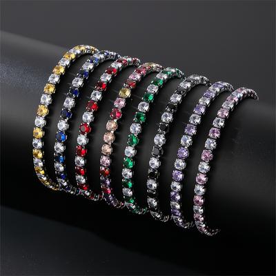 Pulseira colorida de zircônia da moda - corrente de tênis banhada a ouro branco com diamantes coloridos para mulheres
