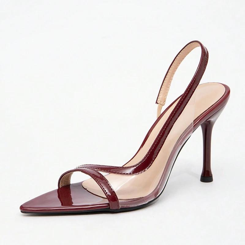 

Fashion Summer Fashion PVC Transparent Back Strap High Heel Sandals Women Sexy Black Pointed Toe Designer Shoes Elegant Party Dress Shoe 43 вино красного