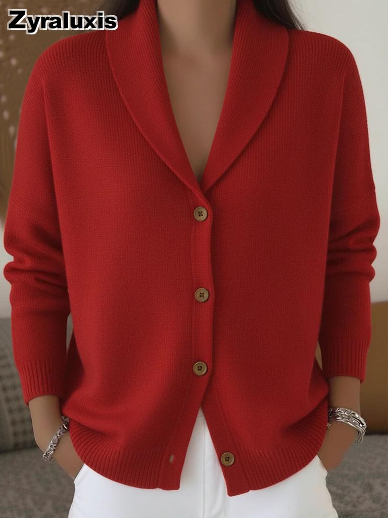 Fall Winter New Knitted Oversized Cardigan for Women Lazy Style Stand Collar Button Solid Long Sleeve Sweater