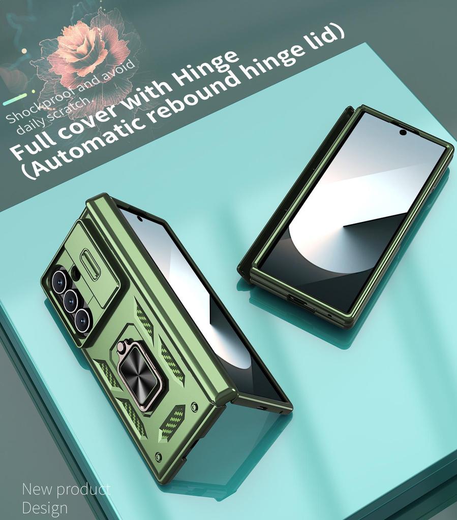 Samsung Z Fold Phone Case - Compatible with Fold7/6/5, Lens & Hinge Protection, Flip Cover with Ring Holder