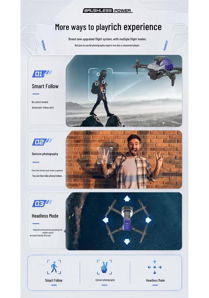 HD Triple Camera Drone with Brushless Motor, Optical Flow Hovering, and Obstacle Avoidance
