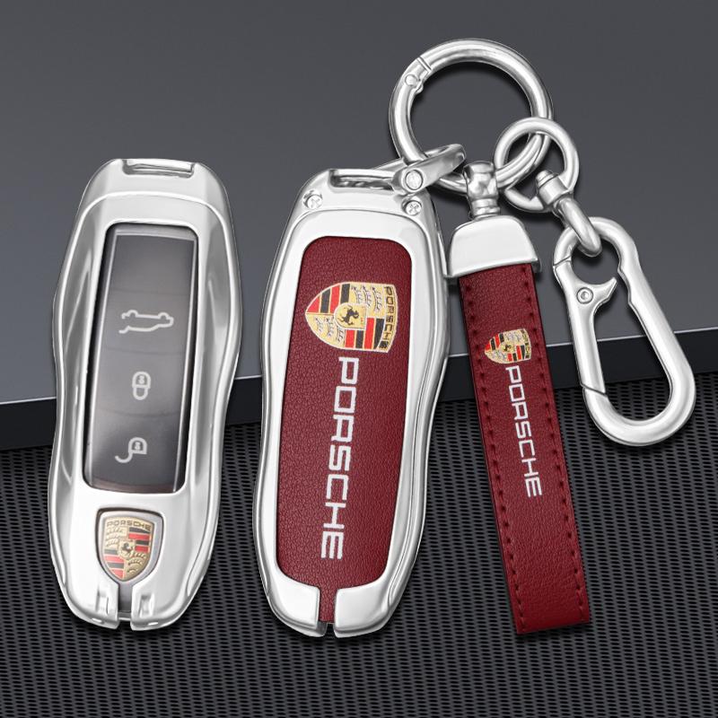 Leather Car Remote Key Case Full Cover Shell Fob For Porsche 911 718 Panamera Macan Cayenne Boxster Cayman Keychain Accessories