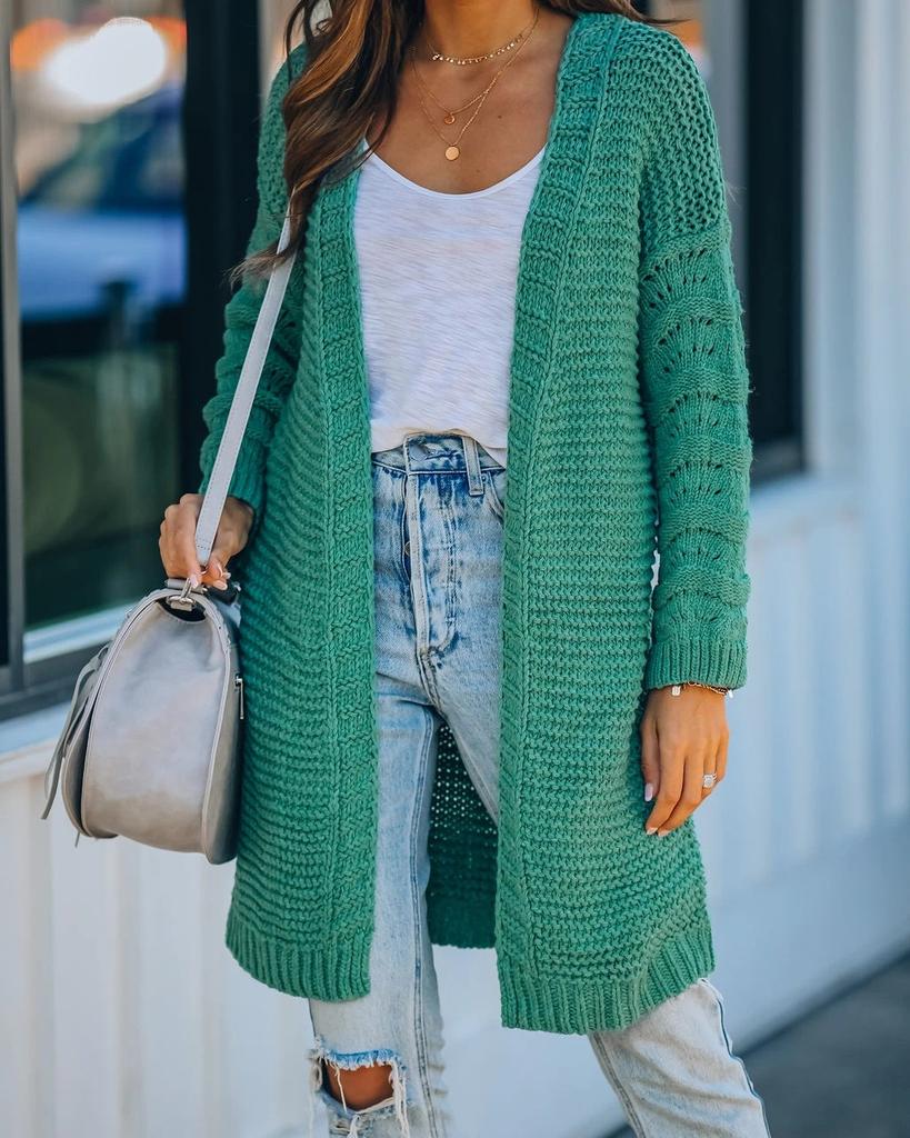 Autumn and Winter Long Cardigan Solid Color European Beautiful Women's Knitted Women's Fashion Sweater Women