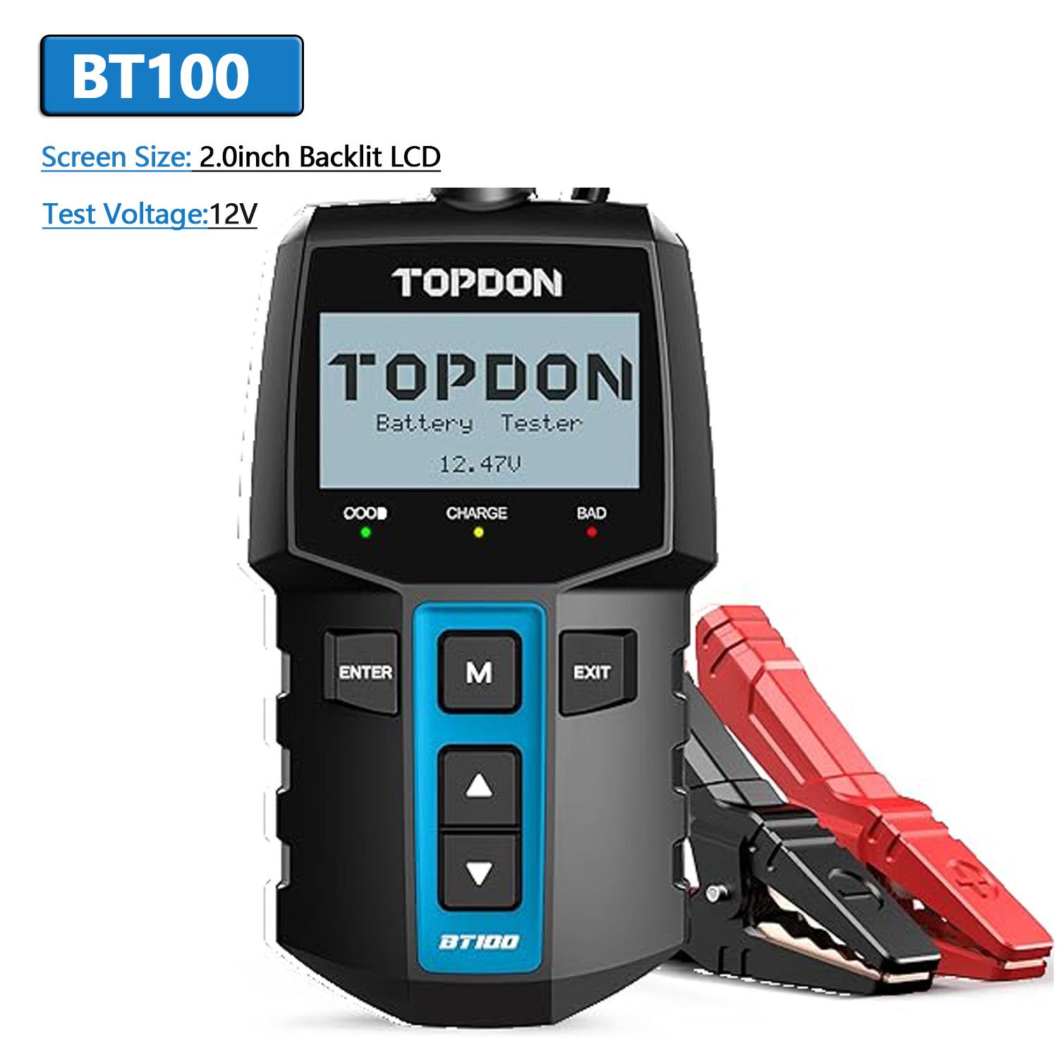 TOPDON BT200/BT100 Battery Tester Charging Cranking Test Tools for Car 24V/12V Automotive Diagnostic Battery Monitor 100-2000CCA BT100