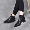 Leather Boots Women's Autumn and Winter Ankle Boots Pointed Head Thick Heel Temperament Short Boots Simple Cowhide Medium Heel Women's Fashion Boots