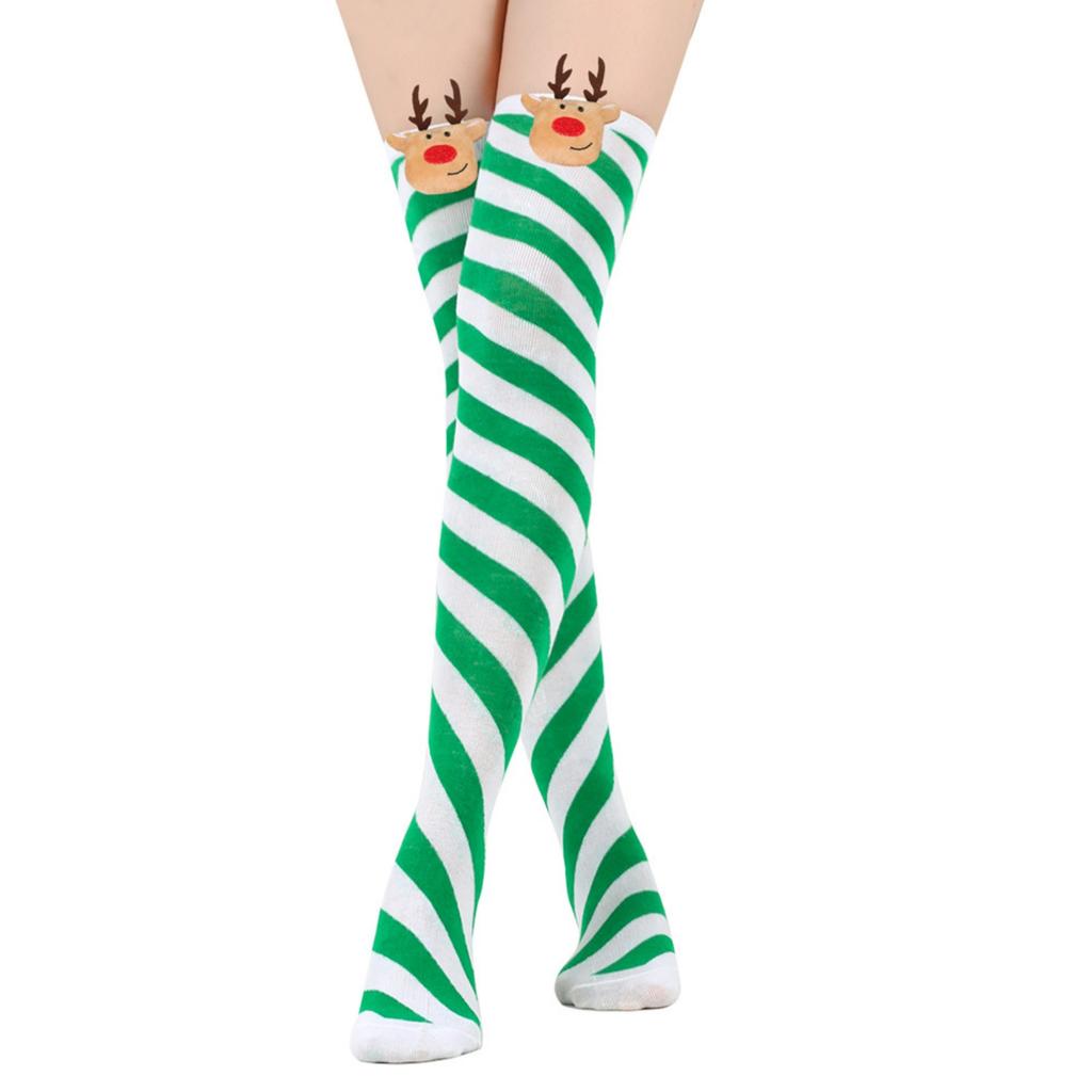 Women's Christmas Doll Socks Stripe Knee-High Socks