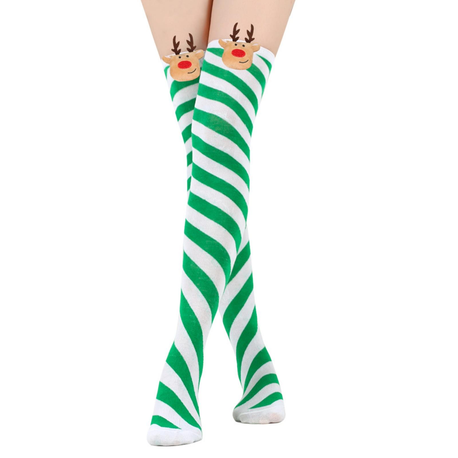 

Women s Christmas Doll Socks Stripe Knee-High Socks One Size