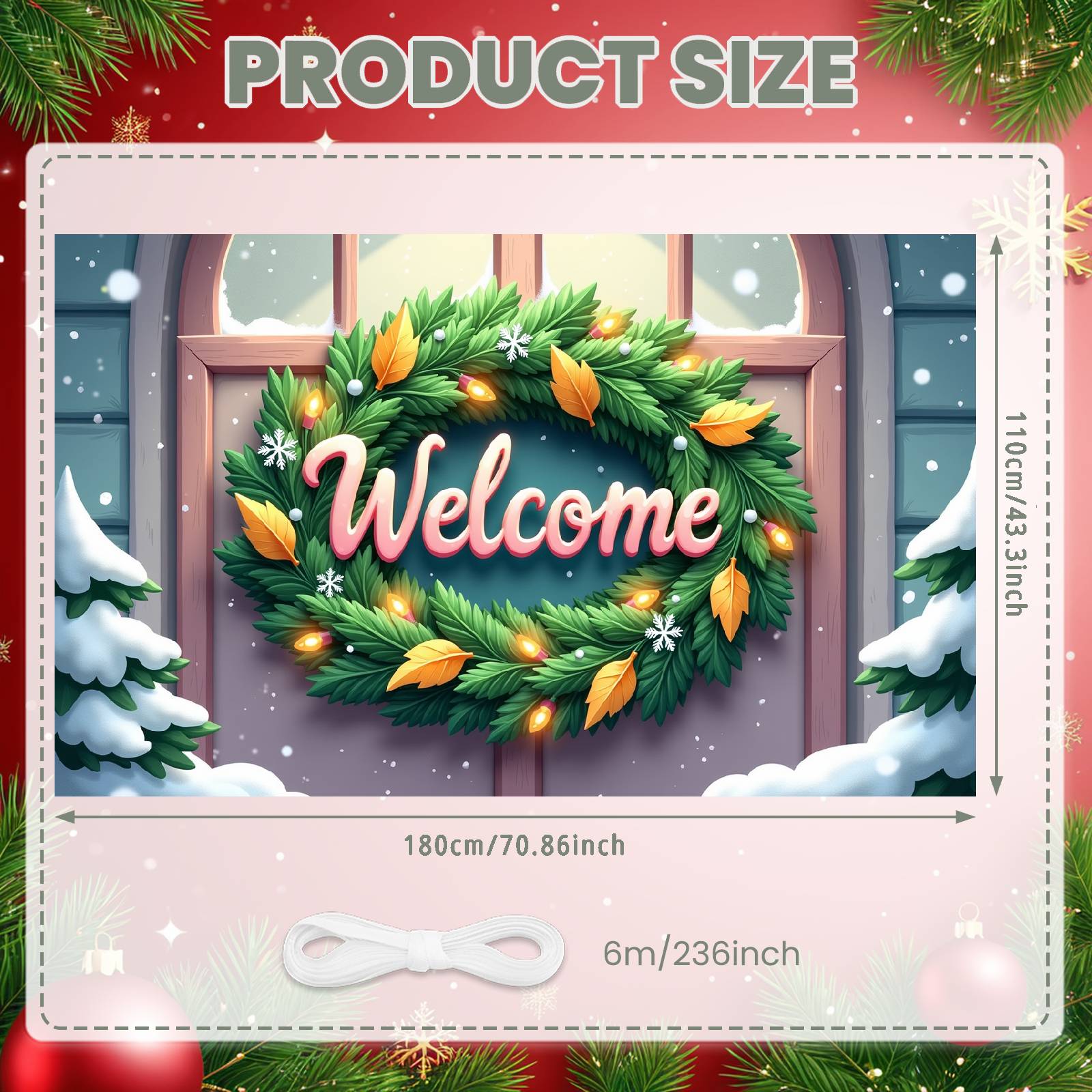 

Holiday Welcome Banner Winter Theme Xmas Welcome Sign Christmas Wreath Banner Seasonal Elements Festive Door Banner For Seasonal
