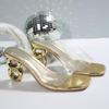 Fashion Gold Square Toe Transparent Pvc Slippers Women 2025 Summer Strange High Heels Sandals Women Silver Slip On Plus Size Dress Shoes