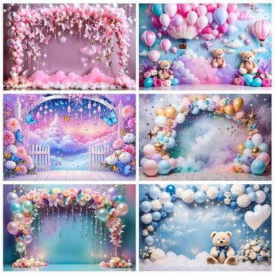 Pânză de Fundal Desen Animat cu Baloane - Perete de Fundal Decorativ pentru Petrecerea de Ziua Copiilor - Perete de Fundal pentru Fotografie