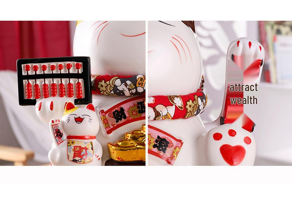 Ceramic Waving Fortune Cat Figurine for Home or Shop Decor