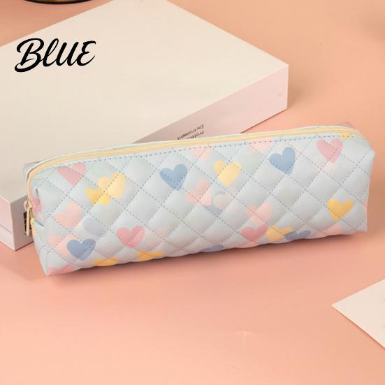 Cute Pen Organizer Heart Print Pencil Case Minimalist Square Pouch