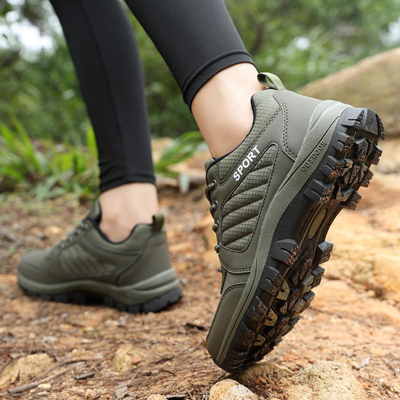 Anti-slip Hiking Shoes for Women Breathable Casual Trainers PU Leather Wear-resistant Outdoor Sneakers for Camping Trekking