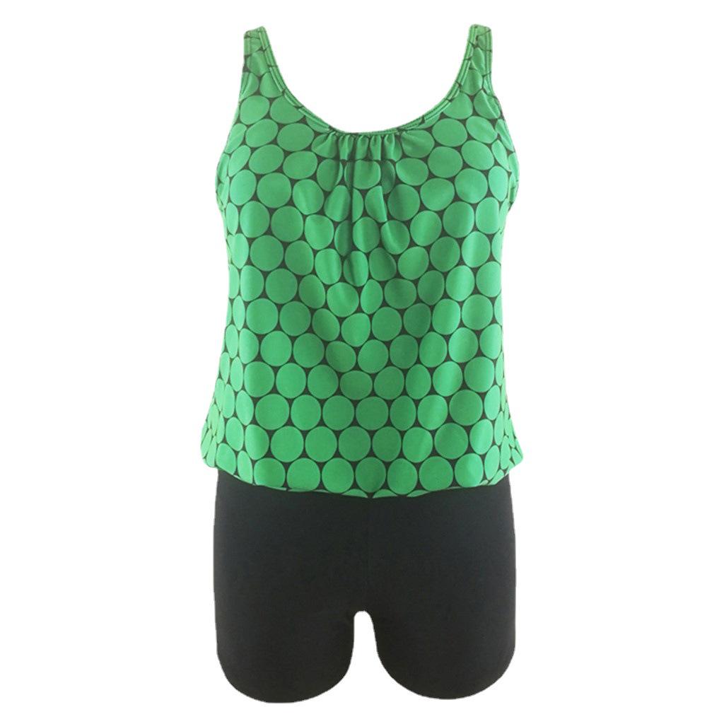 2023 Polka Dot Plus Size Women's Conservative Split Swimsuit
