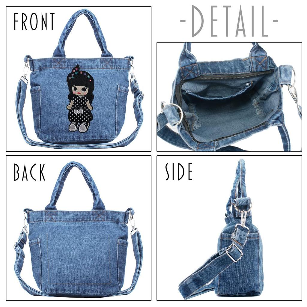 DIVA Rose Women's Denim Bag, 2-Way Small Shoulder Bag, Crossbody Bag, Cute and Stylish Tote Bag, Dot Girl Denim (Light Blue)