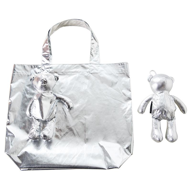 1Pcs Supermarket Shopping Bag Reusable Tote Featuring A Bear Design Large Capacity Cotton Folding Bag