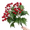 7Branches Artificial Christmas Berry Green Holly Leaves Red Berries Christmas Decorations Desktop Oranment Foam Artificial Plant