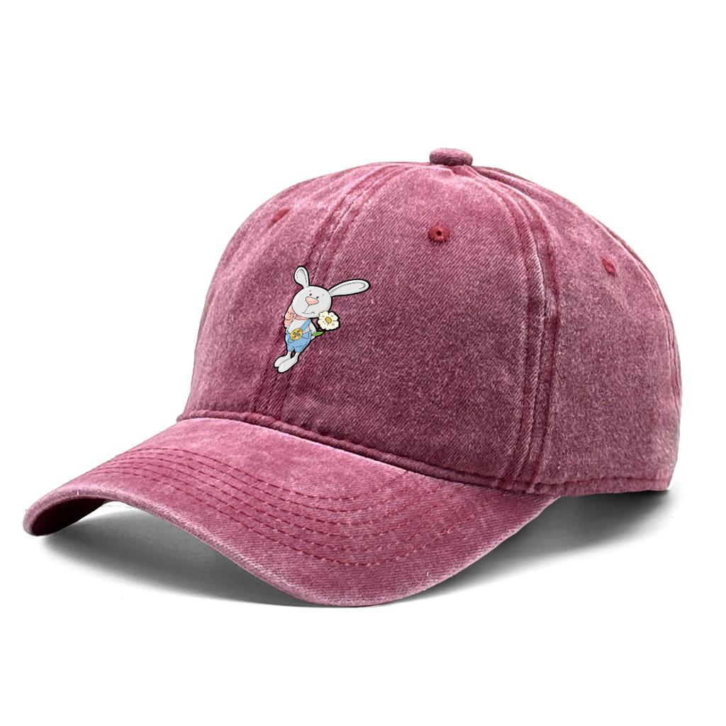 Cute Rabbit Printed Baseball Cap Adjustable Snapback Baseball Hat Solid Color Leisure Sport Hat For Golf Mountaineering Gifts