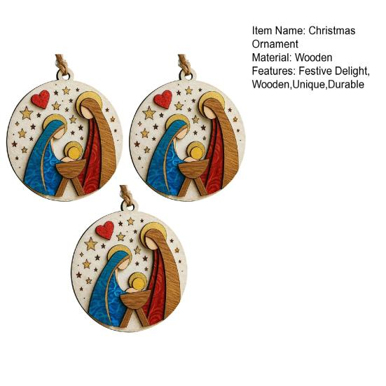 Nativity Scene Wooden Ornament Handcrafted Jesus Birth Scene for Christmas Tree Decor 3.25 Inch
