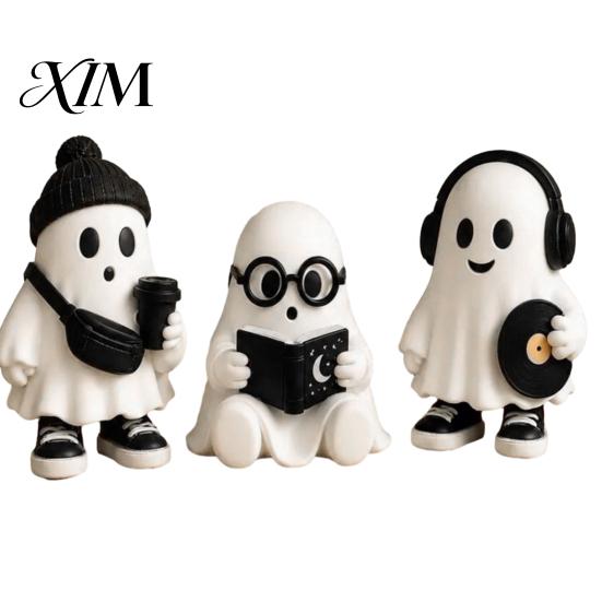 Vielseitige tägliche und Urlaubs-Wohnaccessoires Halloween Geisterfigur, Harz Cartoon Schreibtischornamente, Niedliche Statue Schwarz Weiß Ästhetische Raumdekoration