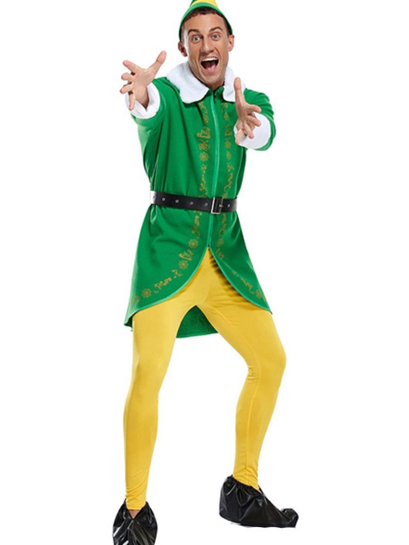 

New Santa Claus Costume Christmas Elf Costume Adult Men s and Women s Christmas Costume XS зелёный