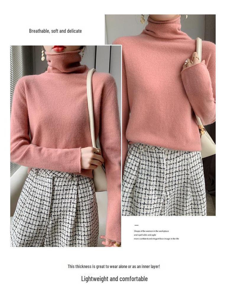 Dámský silný kašmírový rolák - Vysoký límec, Volný střih, Dlouhý rukáv, Jednobarevný, Ideální na podzim a zimu.