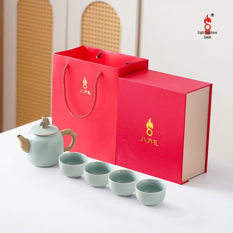Bafangli Dragon Horse Auspicious Pottery Tea Set