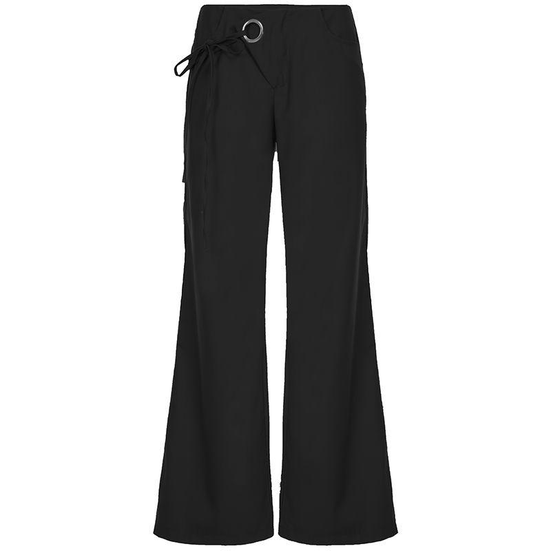 

H Home European and American Women s Clothing Cleanfit Stylish Corns Shoelace Casual Suit Pants Female Ins Low Waist Bootcut Trousers Black M
