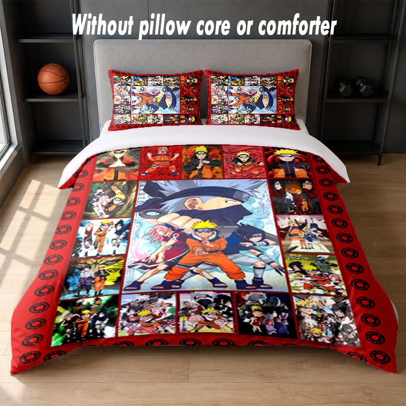 Naruto Design Bed Bedding Set 1 Duvet Cover + 2 Pillowcases Soft Breathable Household Bed Linens