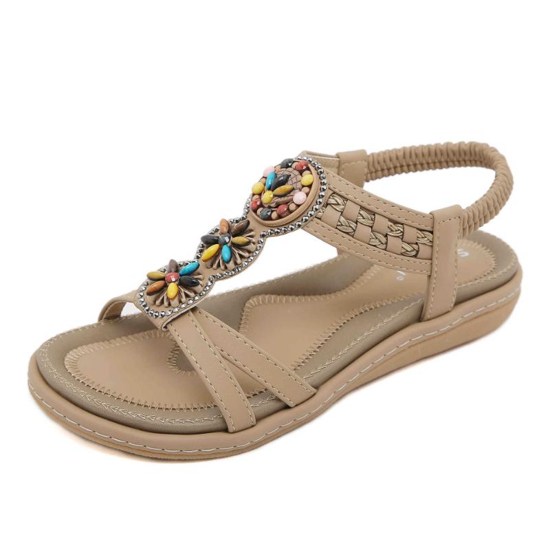 Bohemian National Style Versatile Fashion Trend Flat Sandals For Women's Elastic Straps Lightweight And Comfortable Sandals