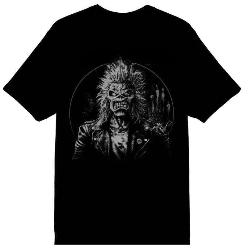 Men's Handsome Summer 100% Cotton Black Skull Printed Round Neck T-shirt Large Casual Outdoor High Street Short Sleeve