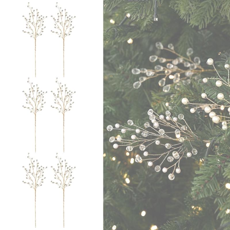 Ready-to-Place Christmas Branch Pick with Extended Stem for Decorating Tree, Wreath, Garlands, and Table Displays