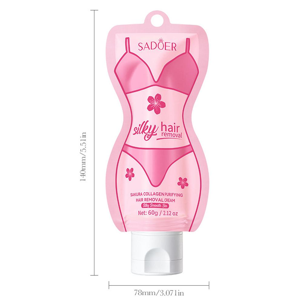 SADOER Sakura Collagen Purifying Hair Removal Cream: Gentle Pain-Free Depilatory for Silky Smooth Skin, 60g