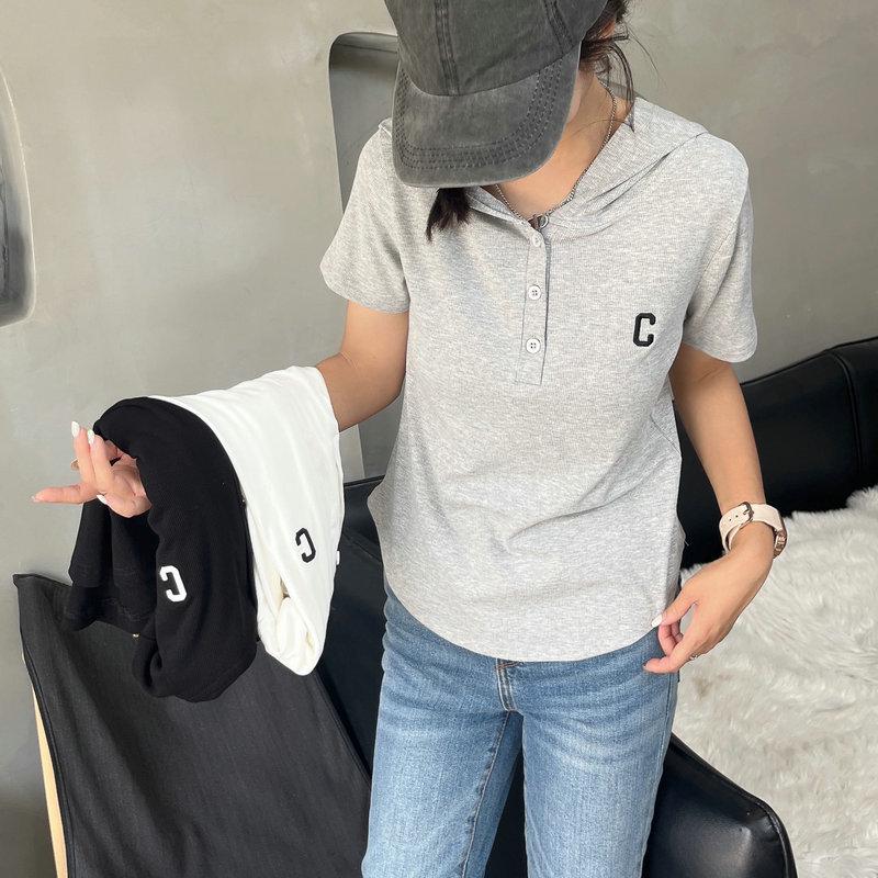 2022 Summer Korean Hooded Button T-shirt - Hot Celebrity Short-Sleeve, Loose Fit for Female Students