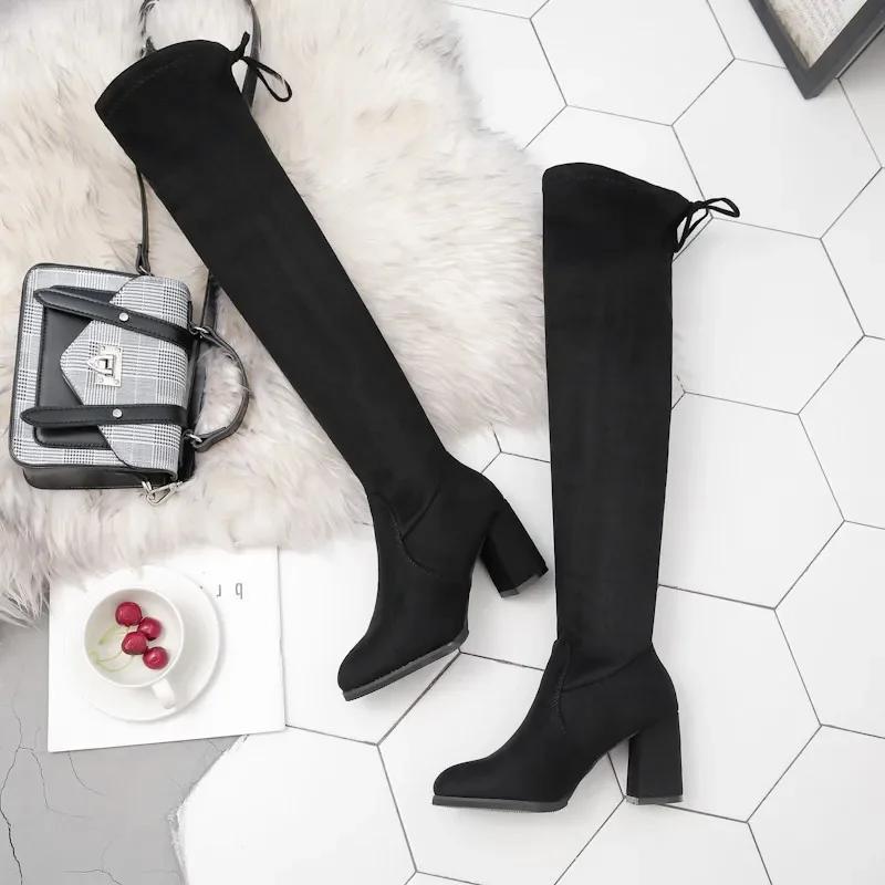 Fashion New Arrival Winter Women's Knee-high Boots Elastic Slimming Thickened High Heel Boots Thick Sole For Elegant Fashion