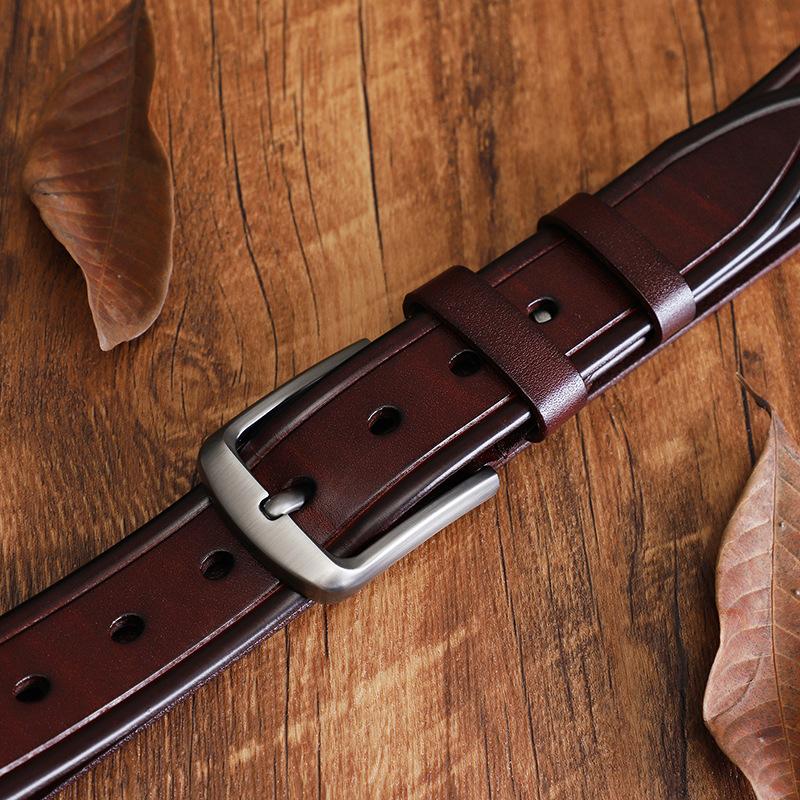 First Layer Cowhide Men'S Leather Belt Simple Casual Retro Style Youth Fashion Versatile Trendy Belt
