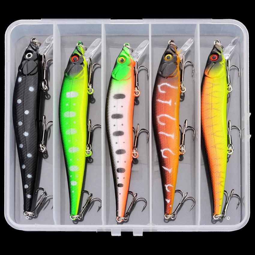 HT1191 13.5cm 15.6g 5pcs/box ABS Artificial Hard Plastic Minnow Bait Ice Fly Fishing Lures Kit Set Hooks River Lake
