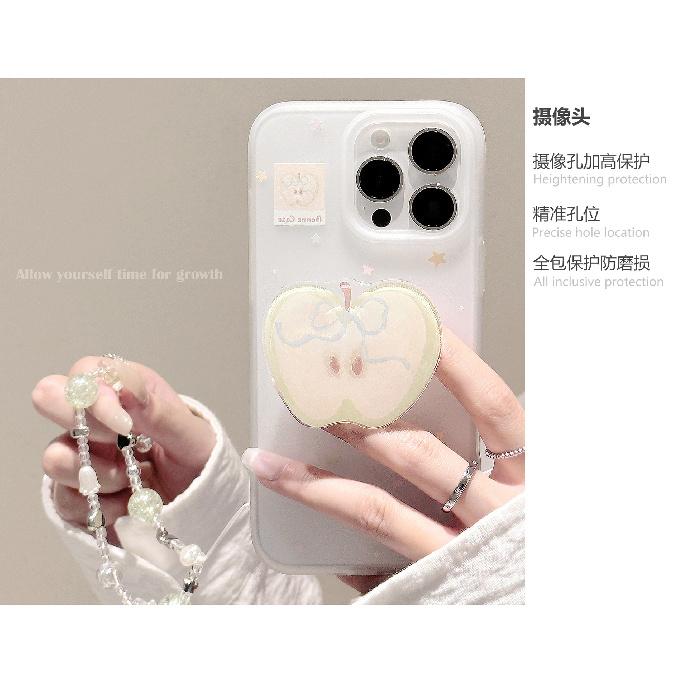 Green Apple Stand is suitable for Apple devices16promax Phone case iphone15Niche graffiti14Silicone17Lanyard
