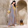 Damen Langes Kleid mit lockerem Schnitt, Rundhalsausschnitt und goldbestickten Manschetten